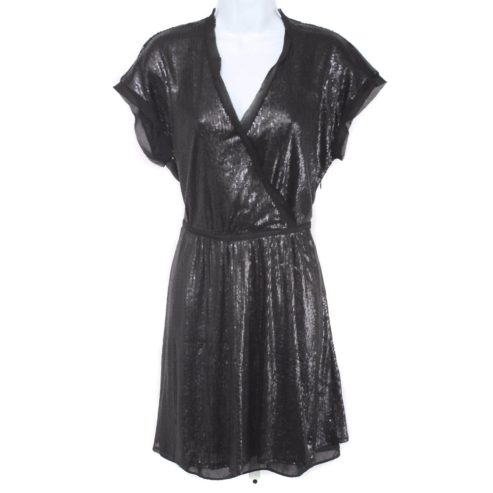 BR MONOGRAM Black Full Sequin Surplice Neckline Cocktail Dress Size 4